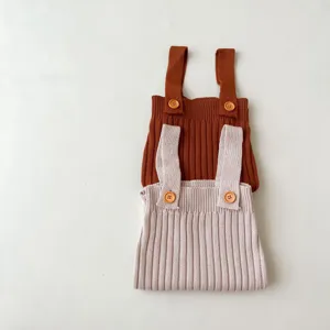 Baby gebreide bretels broek set, schattige lente hoge taille broek voor baby's en peuters.