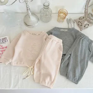 Children waffle sweater set baby toddler cute long sleeve top and pants two piece outfit