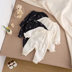 Nourrisson Bébé Fille Body Manches Longues Coton Nœud Papillon Barboteuse Tout-Petit Mignonne Robe Princesse Printemps