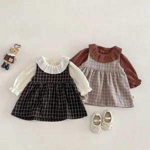 Completo bambina vestito quadri e camicetta manica lunga neonata grazioso con scarpe