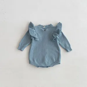Baby girl knit romper long sleeve flying ruffle sweater cute infant autumn winter bodysuit
