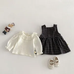 Completo da bambina stile tweed alla moda gilet gonna colletto bambola primavera set