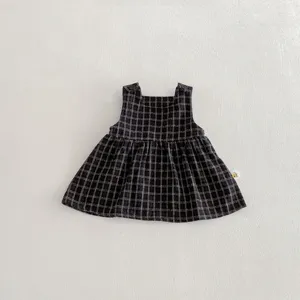 Abito gilet a quadri per bambina bambini primavera chic senza maniche stile tweed grazioso