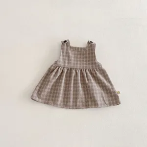 Bambina neonata vestito gilet a quadri marrone vestito senza maniche carino per primavera