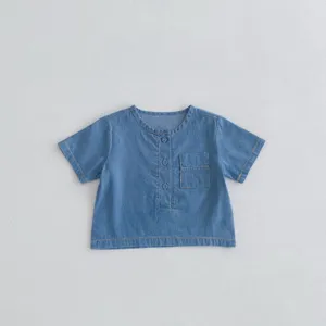 Infant baby summer thin denim short sleeve shirt soft cotton casual top for boys and girls