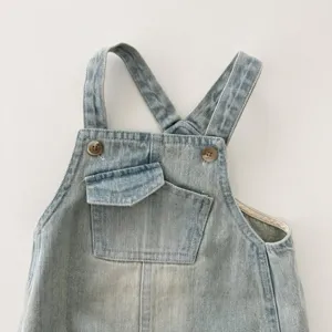 Infant baby denim overalls cute pocket detail light wash blue baby clothes baby apparel