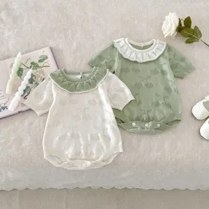 Cute baby knitted romper short sleeve doll collar infant sweet crawler baby clothing set