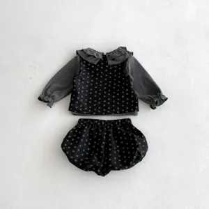 Set 3 pezzi abbigliamento autunnale neonata top maniche lunghe volant pantaloncini