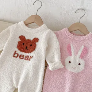 Plush baby romper cute thick warm winter long sleeve crawler jumpsuit 0-3 years old