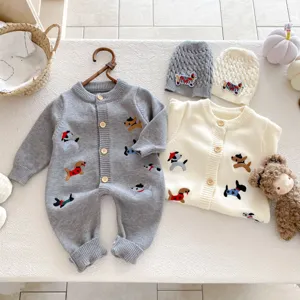 Süßes Baby Strick Overall Set Herbst Kleinkind Cardigan Mütze süße Kleidung für Kinder