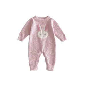 Cute baby winter fluffy pink romper long sleeve infant crawling clothes warm jumpsuit