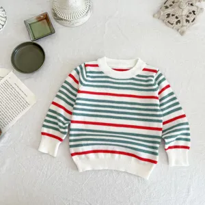 Baby gestrickter Pullover, Kleinkind Baumwoll Rundhals Langarmshirt mit bunten Streifen.