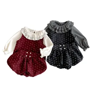 Set abbigliamento autunnale bambina neonata top colletto bambola gilet floreale pantaloni