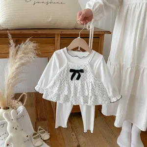 Sweet Polka Dot Camisole Lettuce Edge Base Shirt Leggings Set Toddler Baby Girls Outfit Autumn Cotton Clothes