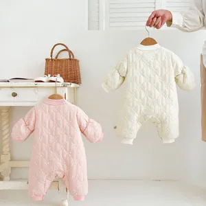 Detailed view of cute baby quilted padded jumpsuit winter warm crawler toddler infant clothes