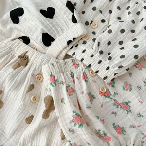 Schattige baby katoenen mousseline pompoen broekje print zomer peuter comfortabele kleding