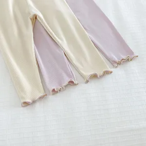 Cute baby ribbed leggings set, soft toddler cotton pants with lettuce trim, 2-pack casual wear