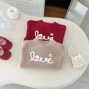 Girls crewneck knit pullover sweater autumn winter cute letter embroidered warm top kids wear