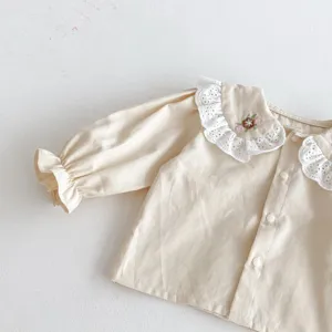 Baby Mädchen Langarm Bluse süße spitze bestickter Kragen Kleinkind Oberteil Frühling Herbst