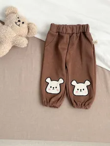 Peuter bruine joggingbroek schattige beren borduurwerk baby casual broek lente kleding