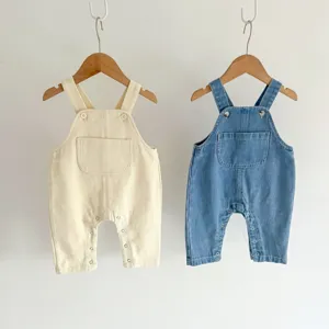 Cute autumn baby cotton overalls and denim pants set for infant toddlers, comfortable style.