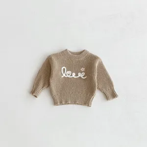 Baby girls knit sweater, cute letter embroidery and floral detail, soft crewneck pullover top.