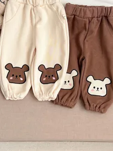 Peuter lente casual broek met schattige beren borduurwerk, comfortabele kinder joggingbroek.