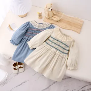 Abito principessa maniche lunghe bambina con colletto in pizzo smock vestiti graziosi