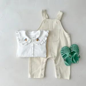 Infant baby toddler fall clothing set featuring cute collar shirt and cozy overalls detail.