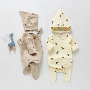 Baby Strampler Set Herbst Neugeborene Baumwolle Langarm Bodysuit Fußhosen Mütze