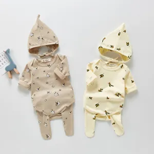 Süßes Baby Bodysuit Set mit passenden Strampelhosen und Mütze für den Frühling Herbst neu.