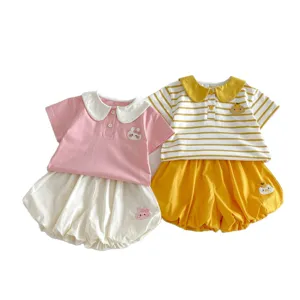 Completo estivo neonata bambina maglietta manica corta polo e pantaloncini corti.