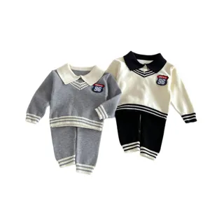 Toddler baby boy knit sweater pants set vintage polo collar autumn clothing knitwear outfit
