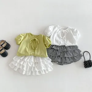 Infant toddler summer sweet princess outfit set with short sleeve top and pleated skirt