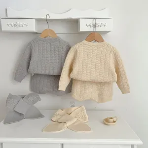 Conjunto de jersey de punto para bebé otoño invierno niño manga larga pantalones cortos