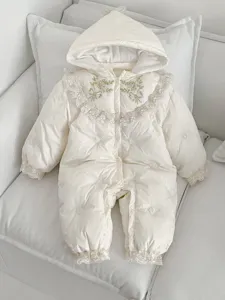 Winter Baby Daunenoverall mit Kapuze, süße Stickerei, warme verdickte Krabbelkleidung.