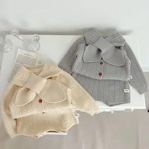Conjunto de punto para bebé otoño invierno cárdigan jersey pantalones cortos bufunda infantil