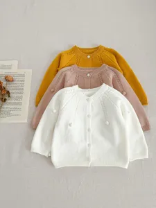 Infant knit cardigan sweater set, cute solid color baby buttons outerwear for autumn and daily.