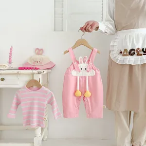 Toddler baby girl cute cartoon bunny overalls set two-piece autumn infant casual outfit