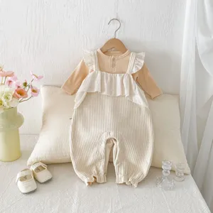Infant baby girl cotton ribbed ruffle overall romper autumn long sleeve cute infant clothing details