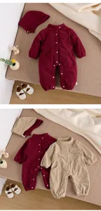 Schattige baby corduroy jumpsuit met muts set, comfortabele lente romper, stijlvolle babykleding.