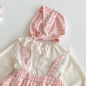 Completo autunnale bambina neonata top manica lunga gonna con bretelle cappello