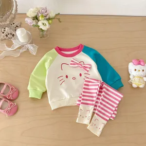 Toddler girl colorblock sweatshirt and striped leggings outfit set detail view 01
