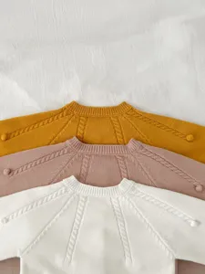 Infant baby knit sweater toddler solid color pullover cozy cotton autumn clothing detail view
