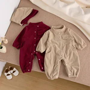 Baby Ribfluweel Jumpsuit Peuter Lange Mouw Romper Met Hoed Pasgeboren Utility Bodysuit Schattige Lente Herfst Babykleding