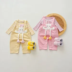 Cute rabbit baby overall set toddler clothing autumn striped top pants detail view