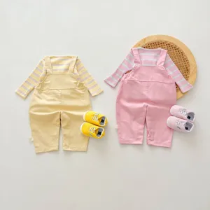 Cute baby girls fall overall sets, long sleeve striped top with matching pants and shoes.