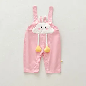 Cute pink baby overall with cartoon rabbit and cloud design, comfortable infant clothing set.