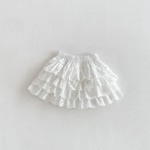 Toddler white eyelet ruffled tiered skirt summer sweet princess style baby cotton half dress
