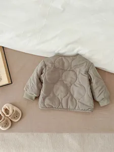 Gesteppte Winterjacke für Kleinkinder, warme wattierte Oberbekleidung mit Rippbündchen, khaki.